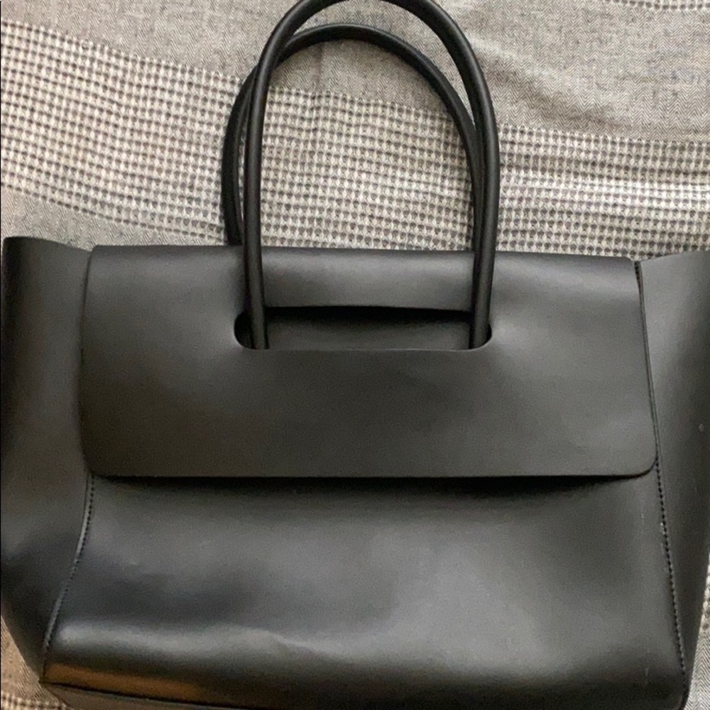 Vegan black leather satchel